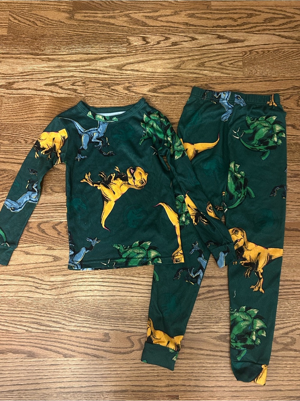 Boys Jurassic World Green Dino Print Pajama Set - Long Sleeve Top & Pants